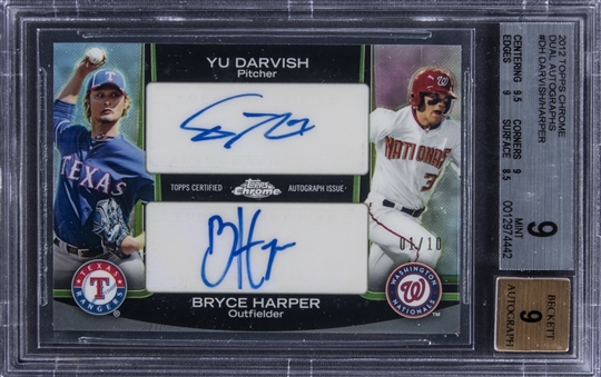 2012 Topps Chrome Dual Autographs #DA-DH Yu Darvish/Bryce Harper Dual Signed Card (#01/10) - BGS MINT 9/BGS 9
